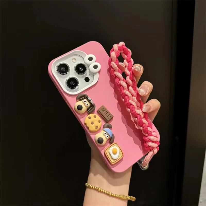 Для iPhone 16 15 14 13 12 11 Pro Max Plus чехол для телефона 3D милая мультяшная игрушка в виде сосиски с ремешком на руку мягкий чехол
