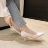 New 2024 Women's Pointed-toe Work Shoes Black High-heeled Elegant Professional Soft Leather Flats Summer Rubber Upper