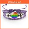 Colorful Distinctive And Rainbow Flag Time Gemstone Purple Leather Bracelet