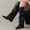 Женские высокие сапоги Элегантные полукаблуки Модные сапоги до колена 2025 Зимние туфли-лодочки Ботинки челси Новые для ходьбы Кожаные Mujer De Botas