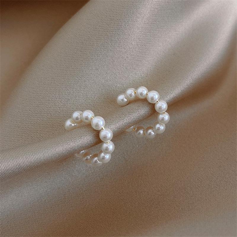 Жемчужный кафф-клипса на ухо, серьги без прокола, кольцо на ухо C-образной формы, минималистичные серьги для женщин, модная бижутерия