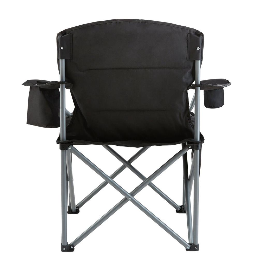 Camping Folding Chair for Adults, Portable Heavy Duty Outdoor Quad Lumbar Back Padded Arm Chairs with Side Pockets, Cup Holder and Cooler Bag for