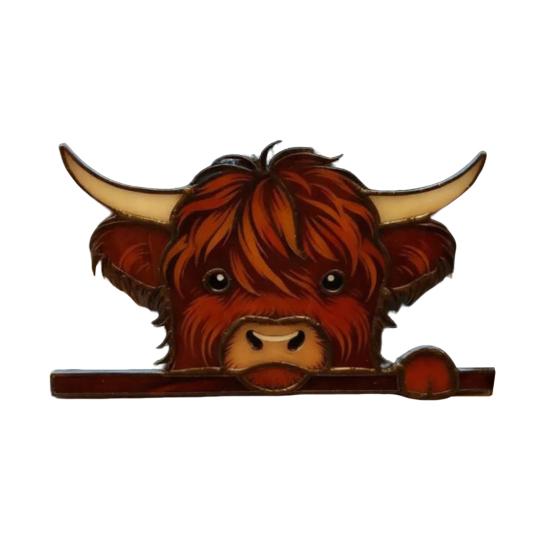 Highland Cow Window Corner Decoration 3D Printed Peeping Highland Cattle Home Office Living Room Door Window Frame Ornament