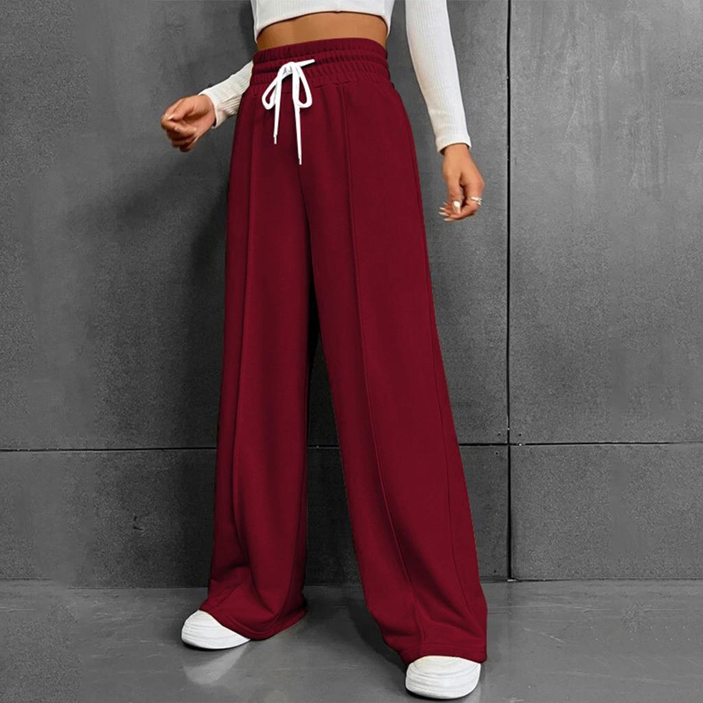 Женские модные однотонные универсальные повседневные брюки с карманами, свободные спортивные брюки с высокой талией и широкими штанинами на шнурке