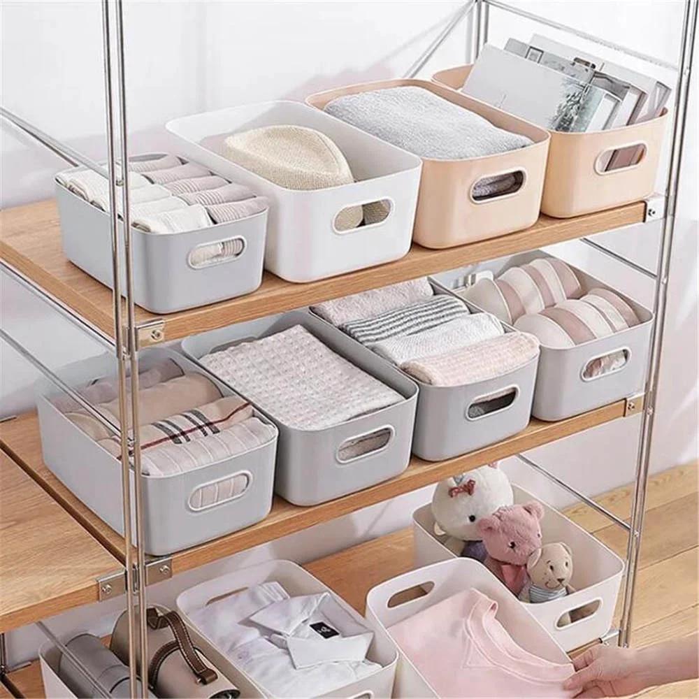 1Pc Desktop Plastic Cosmetic Storage Box Bathroom Kitchen Storage Basket S-L Dormitory Miscellaneous Storage Box
