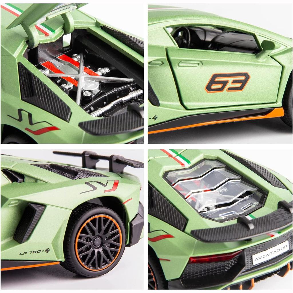 1:32 Scale Lambo LP780 Model Car, Zinc Alloy Pull Back Toy Car with Sound and Light for Kids Boy Girl