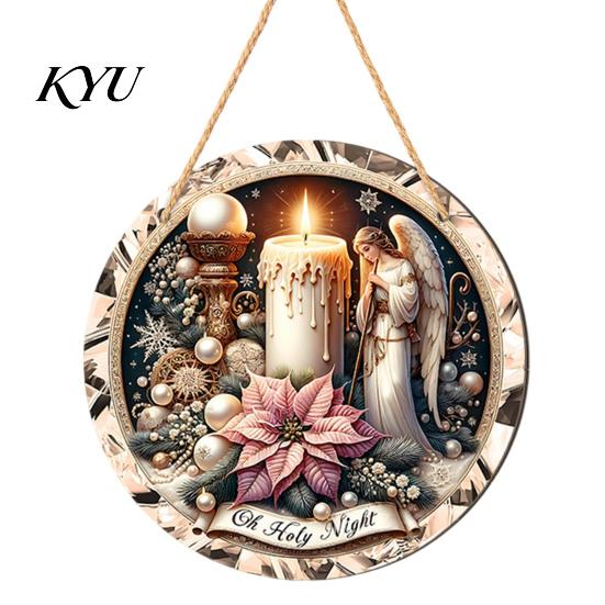 Winter Home Ornaments Christmas Wooden Hanging Sign, Gnome Snowman Angel Candle 2D Wood Plaque, Festive Theme Wall Decoration Vintage Xmas Door Hanger