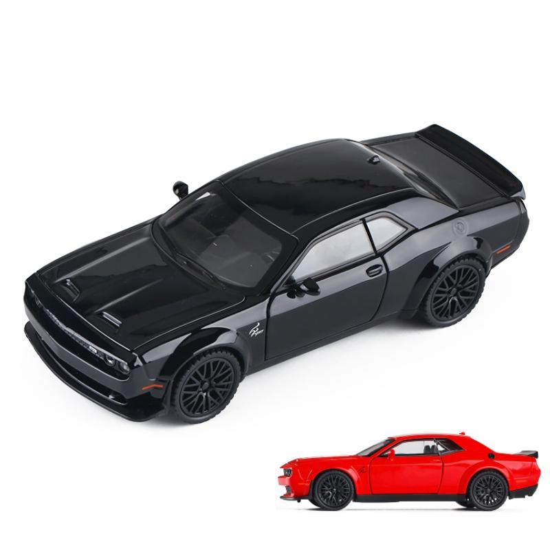 1/32 Dodge Challenger SRT Hellcat Toy Car Model Diecast Metal Miniature 1:32 Sound & Light Vehicle Collection Gift for Kid Boys