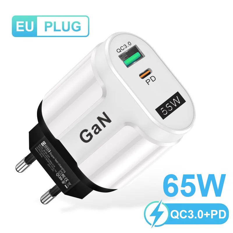 Многопортовое зарядное устройство GaN Европейского стандарта PD33W QC3.0 с быстрой зарядкой 9В/12В