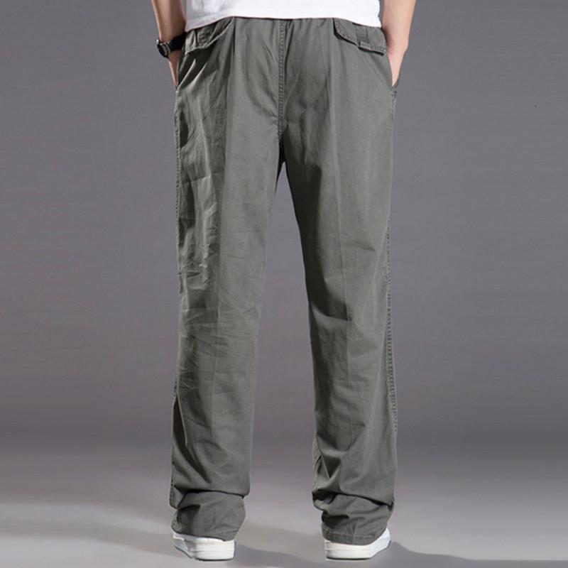 Мужские весенне-летние свободные эластичные рабочие брюки большого размера, прямые брюки с карманами для бега