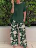 1116 Women's Summer Fashion Loose Printed Pants Casual Suit Two Pieces