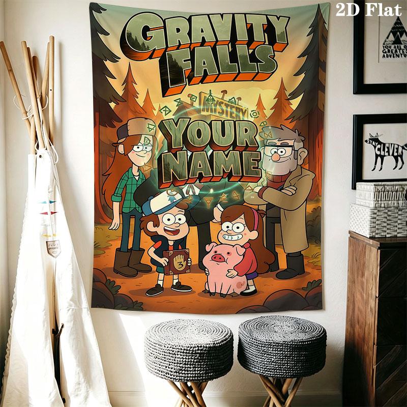 Custom Gravity Falls Wall Hanging Printed Fabric Blanket Decorative Tapestries for Bedroom Living Room Home Decor