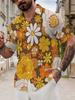 New Men's Casual Short-Sleeve Shirt with Warm-Toned Vintage Floral Cluster, Full of Autumn Vibes, Versatile Casual Top for Festivals, Parties, and