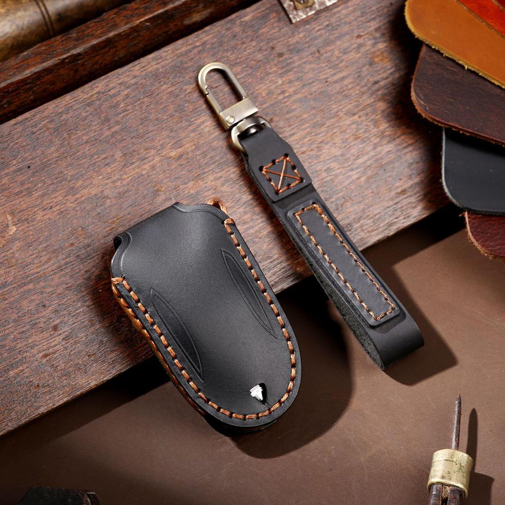 Роскошный текстурированный кожаный чехол для ключа Tesla - стильная защита ручной работы