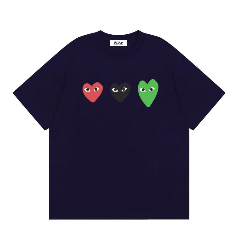 Cotton Short Sleeve T-Shirt With Heart Embroidery Couples Loose Fit Unisex Streetwear Tee
