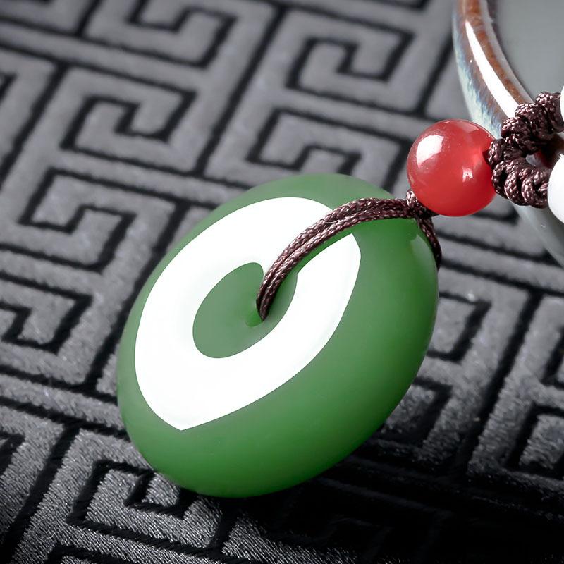 Natural Green Jade Safety Buckle Pendant Chinese Necklace Hand -Carved Fine Charm Jewelry Fashion Amulet For Men Women Gift