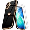 Защитный чехол - E.F.Connection - для iPhone 17 - Силиконовое Сердце Противоударный Черный 2 Закаленных Стекла