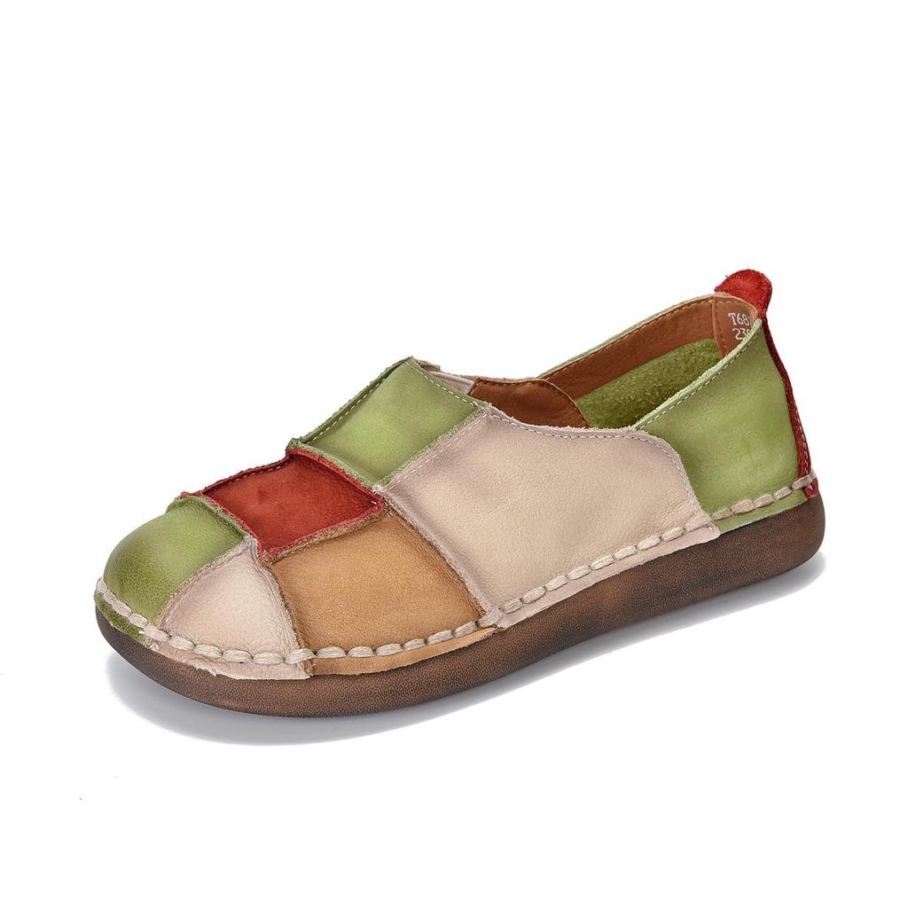 Johnature Ретро натуральная кожа смешанные цвета мягкая подошва слипоны универсальные круглый носок туфли на плоской подошве
