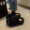 Мода Осень Новые Классические Однотонные Толстая Подошва Удобные с Бархатом Увеличение Роста Можно Носить На Выход Меховые Тапочки