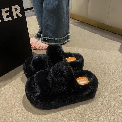 Мода Осень Новые Классические Однотонные Толстая Подошва Удобные с Бархатом Увеличение Роста Можно Носить На Выход Меховые Тапочки