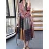 2025 Spring/Summer Linen V-neck Floral Retro Ethnic Color Block Loose Casual Dress