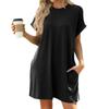 Женское модное однотонное платье свободного кроя с круглым вырезом и короткими рукавами