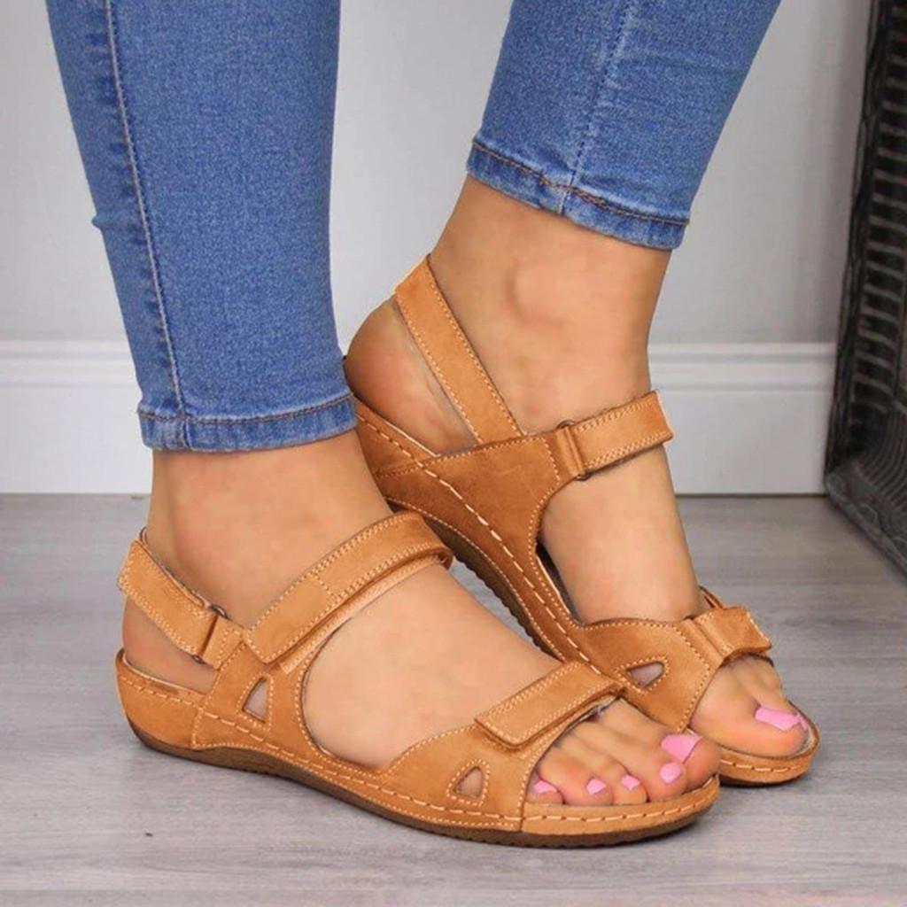 2022 New Women Casual Round Open Toe Sandals Vintage Anti-slip Summer Beach Sandals Roman Sandals