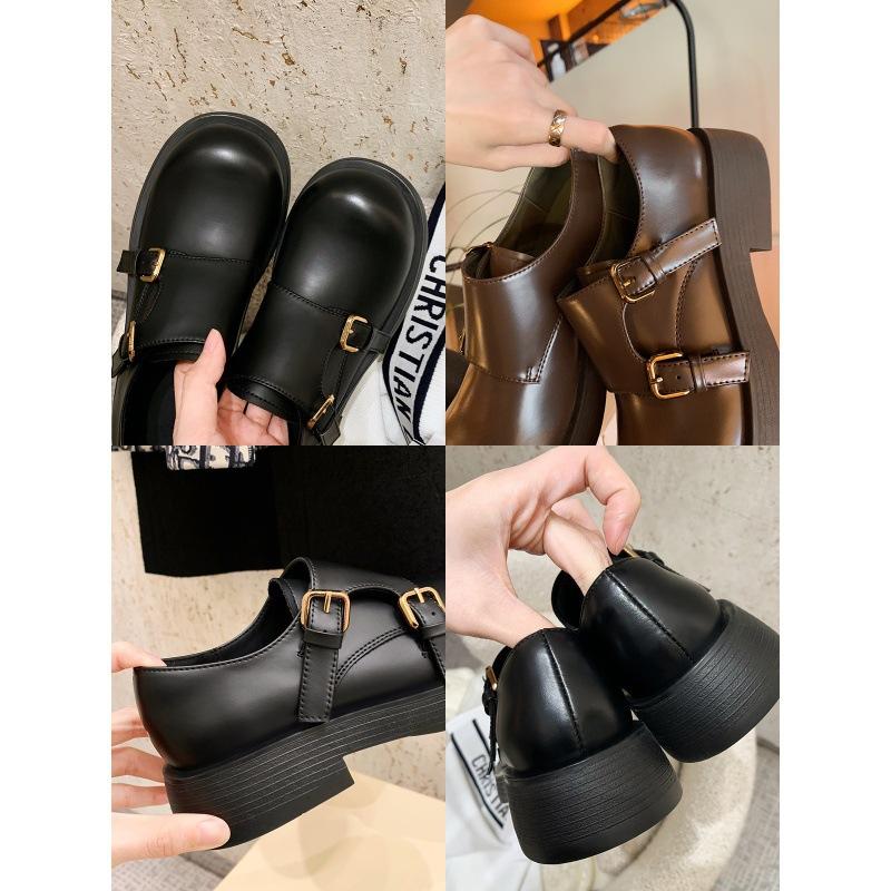 Улица. Martin Academy~ Стильные кожаные туфли в британском стиле с двойной пряжкой, круглой головкой и одной педалью