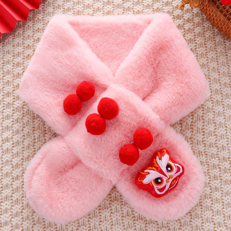 Children's Festive Plush Nian Beast Scarf - Thick, Warm, Cute, and Soft Neck Warmer for Babies