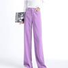 Purple Straight Jeans Female Spring and Autumn Trousers Tide High Waist Vertical Sexy Loose Wide Leg Pants Slim Trousers