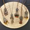 Этническое Цыганское Длинное Коричневое Веревочное Ожерелье с Кожаным Подвесом Для Женщин Кисточка Бохо Геометрическое Ручной Работы Циркониевые Аксессуары