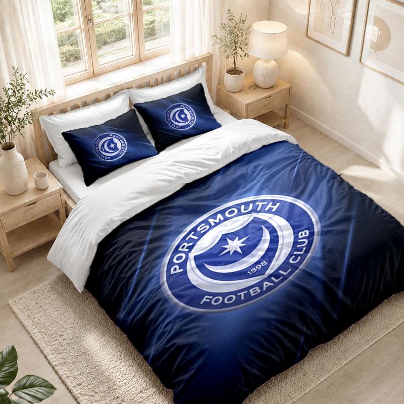 Bedding Set 1 Duvet Cover 2 Pillowcases Portsmouth FC Print Bedroom Home Decoration