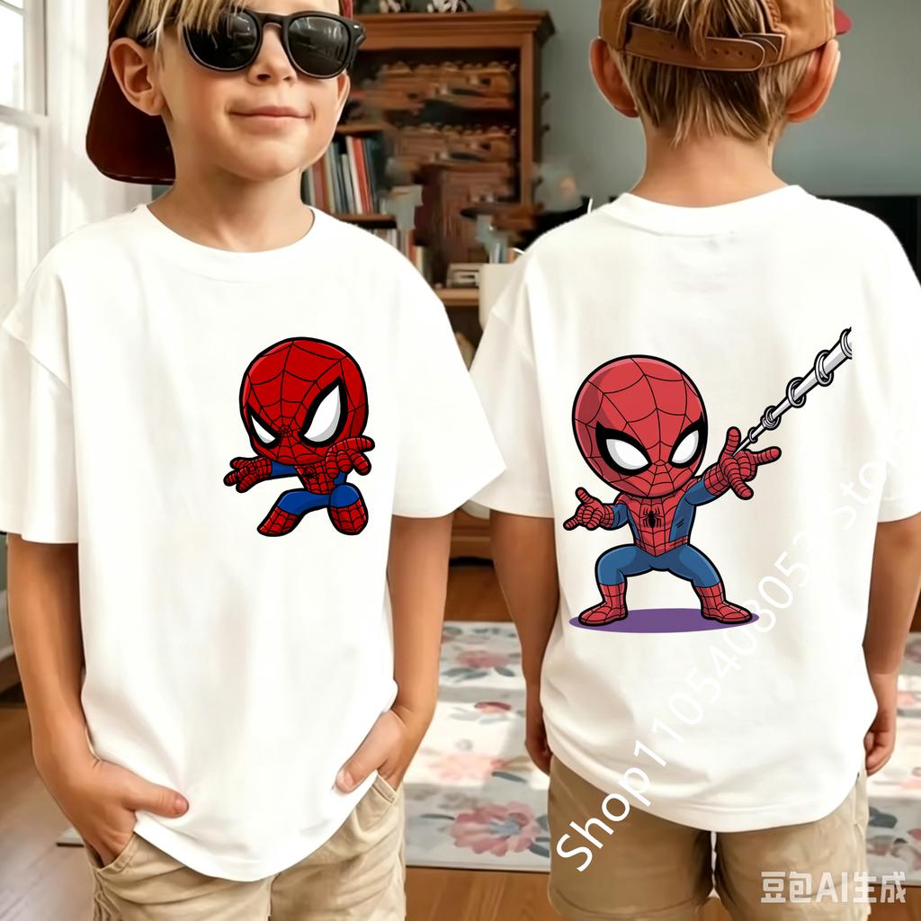 Spiders-Mans 2026 New Style Children's Pure Short-Sleeved Boys' Sport Shirt Girls' Casual Top Summer T-Shirt Cartoon Print