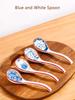 4Pcs Blue and White Ceramic Soup Spoon Healthy Color Glaze Process No Fading or Shedding Household Tableware Ceramic Soup Spoon