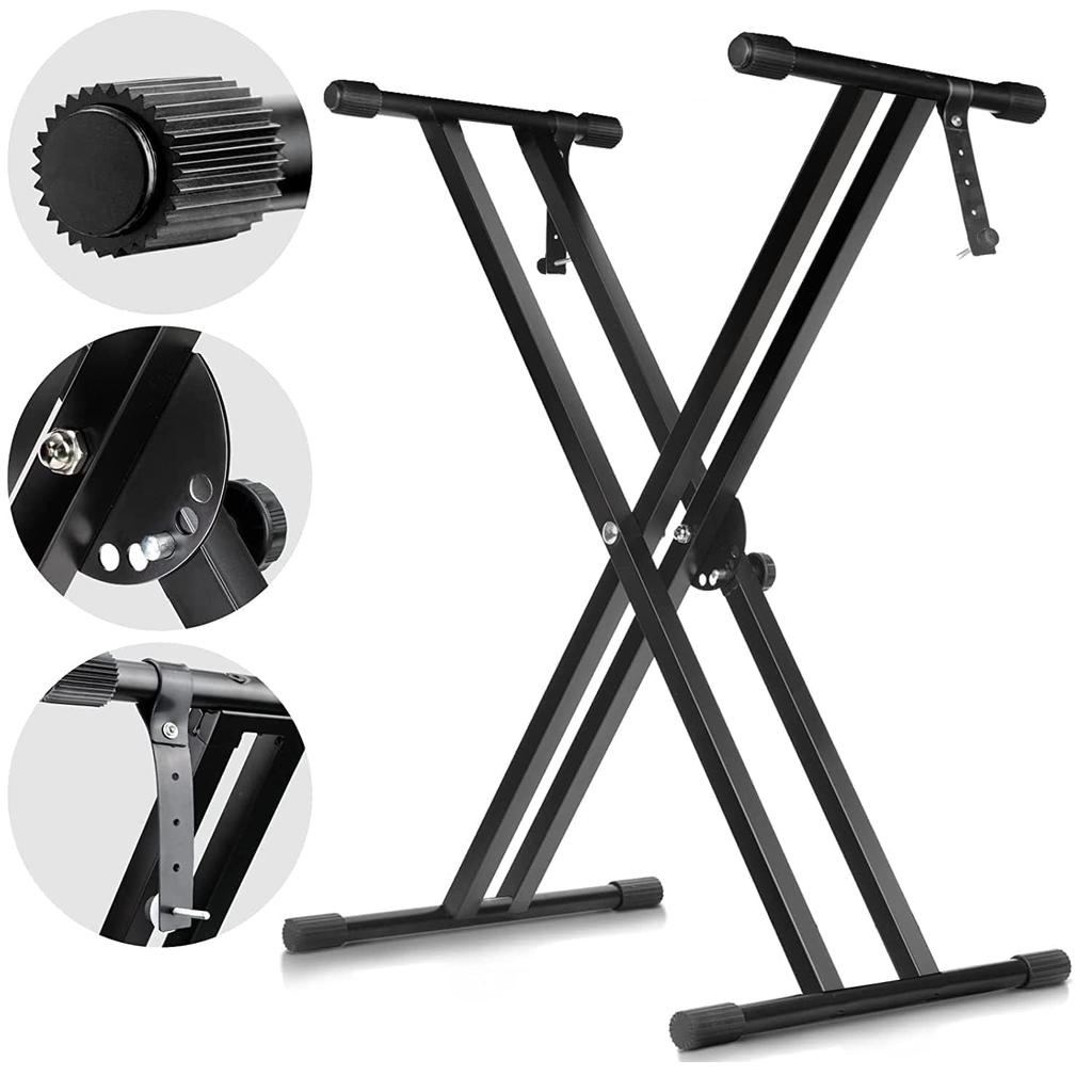KAKETE X-Shaped Keyboard Stand, Electronic Piano Stand with 6 Height Adjustments from 46 To 96cm, Double Frame X-Shaped Folding Stand for