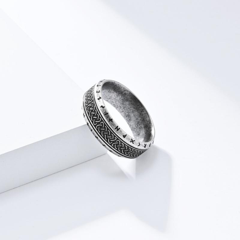 Vintage Nordic Style Celtic Knot Viking Text Titanium Steel Ring for Men Fashion Jewellery Accessories Gold Black Silver 8mm Couple Ring
