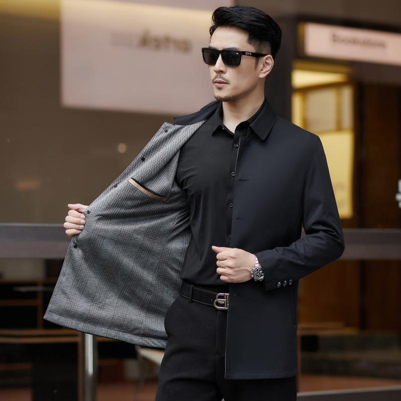 Осенняя ветровка из шелка тутового дерева на пуговицах, мужская куртка средней длины в деловом стиле, повседневная, новая, для пап среднего возраста, топ высокого класса