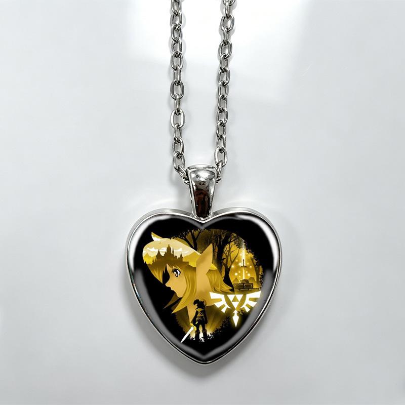1Pc Zelda Breath of the Wild Heart Pendant Necklace, Anime Alloy Trendy Clavicle Chain