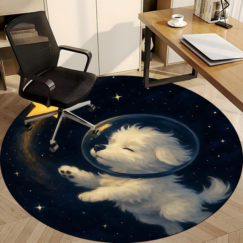 1pc Space Pup Office Round Area Rug, Indoor Mat Suitable ForOffice, Under Office Chairs Bedroom Living Room Home Decor T182