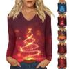 Women's Daily Casual Long Sleeve Christmas  Print V-neck Top