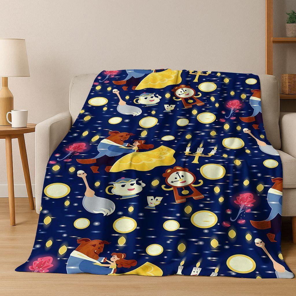3D Beauty and The Beast Lovely Cartoon Flannel Blanket,Warm and Cozy Soft Throw Blanket for Home Bedroom Bed Sofa Cover Gift Kid