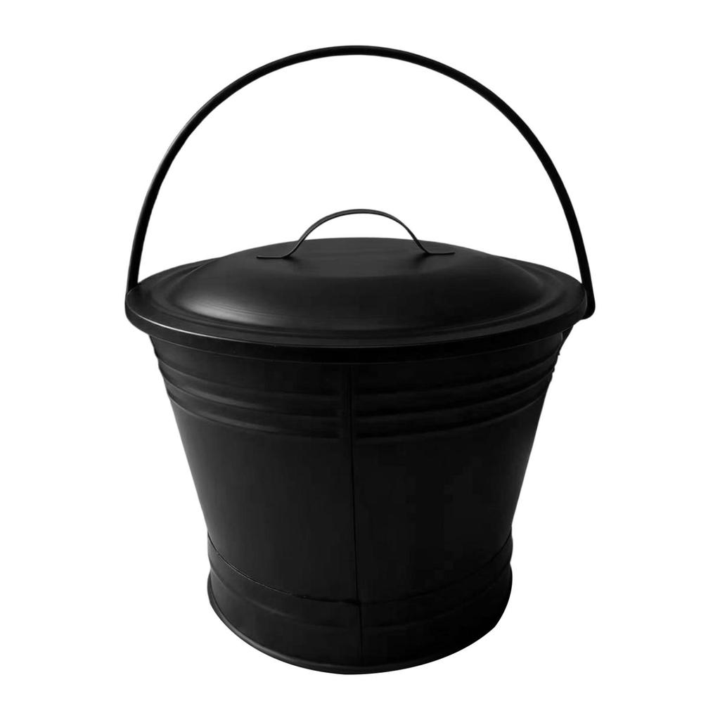 Ash Bucket Thickened Handle Metal with Lid Multifunctional Black Fireplace Sturdy for Outdoor