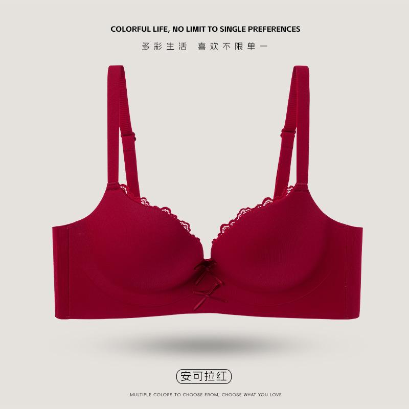 New sweet bow gathering seamless underwear women's small breasts show large breasts, anti-sagging non-steel ring bra