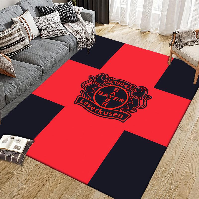 Bayer 04 Leverkusen Flannel Printed Carpet, Home Sofa Decoration for Living Room & Bedroom, Non‑Slip Play Flannel Floor Mat for Game Room