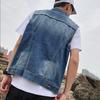 Мужской жилет, мужская джинсовая куртка без рукавов с лацканами, однобортный потертый повседневный жилет свободного кроя с рваными карманами и карманами