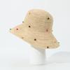 Color sewn beads raffia bucket hat big eaves sunshade straw hat show face small sun hat fashion sunscreen hat concave shape