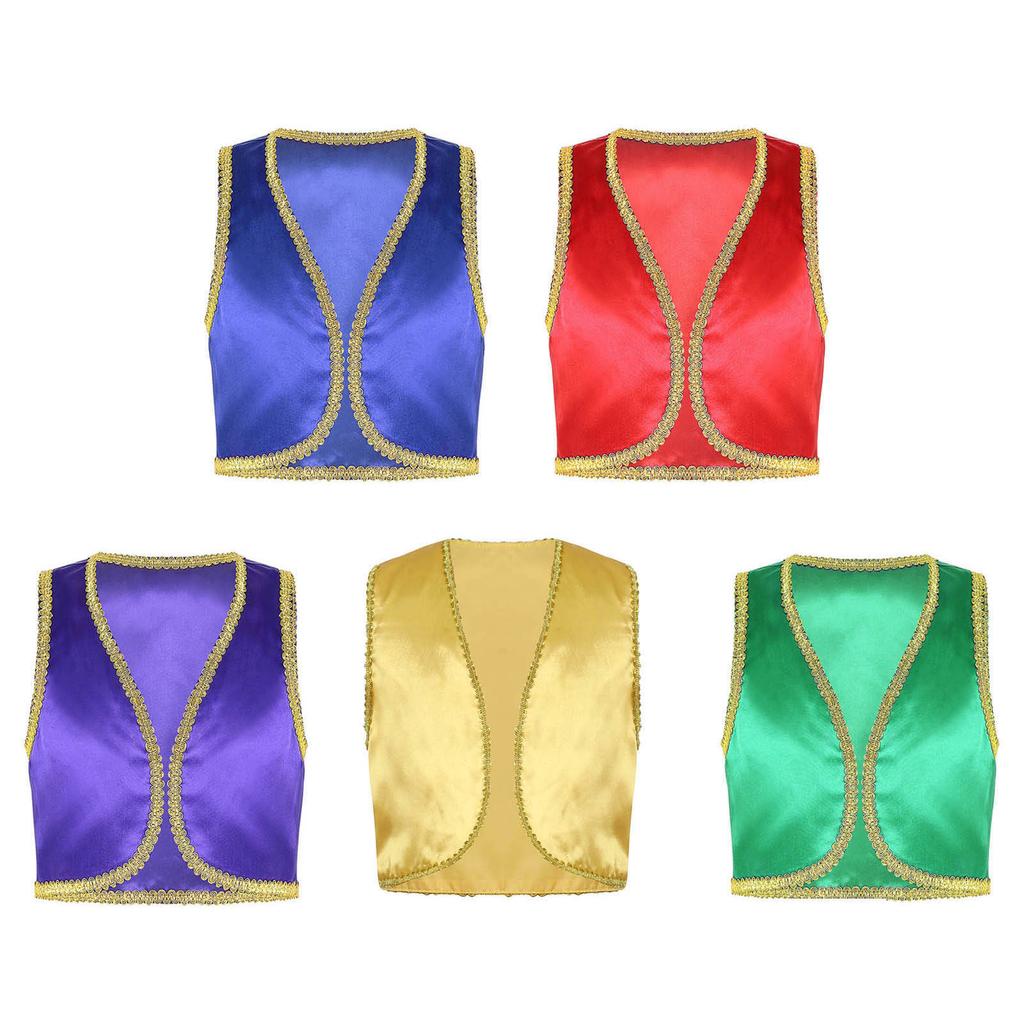 Мальчики Сказочный Косплей Жилет Открытый Спереди Золотая Плетеная Отделка Жилет Для Переодевания