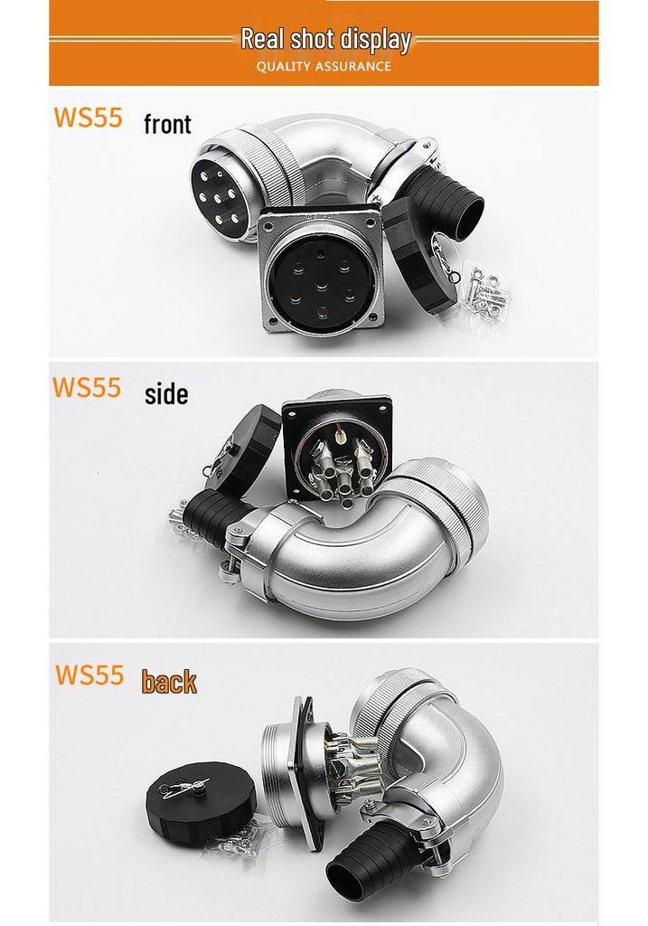 WEIPU WS55 Elbow Aviation Connector Socket, Available in 4, 7, 40, 53, or 61 Cores