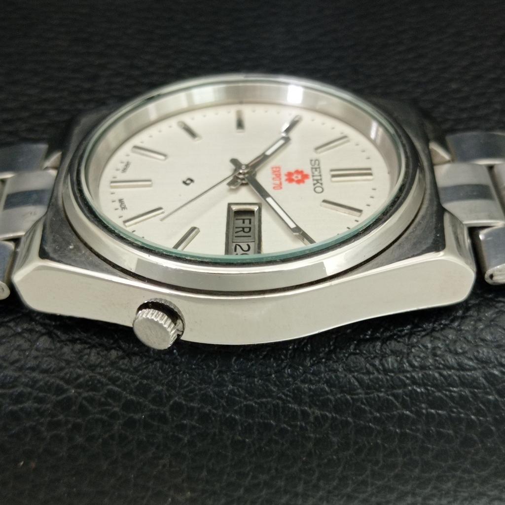ОРИГИНАЛЬНЫЕ ВИНТАЖНЫЕ АВТОМАТИЧЕСКИЕ МУЖСКИЕ ЧАСЫ SEIKO EXPO 70 ЯПОНИЯ СЕРЕБРЯНЫЙ ЦИФЕРБЛАТ a708790-1