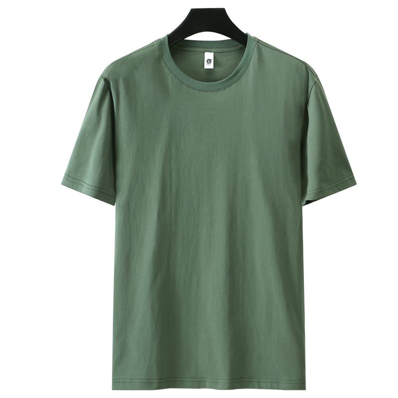 Zirunking Long-staple Cotton Short-sleeved T-shirt Unisex Top Youth Casual Solid Color Loose Round Neck Half-sleeved Top CHANGRONG